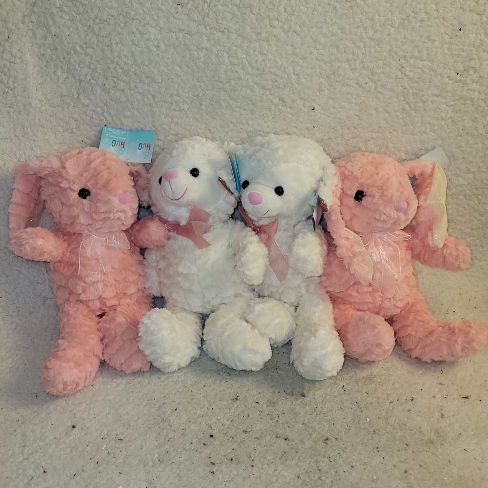 Walgreens‎ Easter Plush Bunny Lamb Lot of 4 Pink White Stuffed Animals 12" NWT